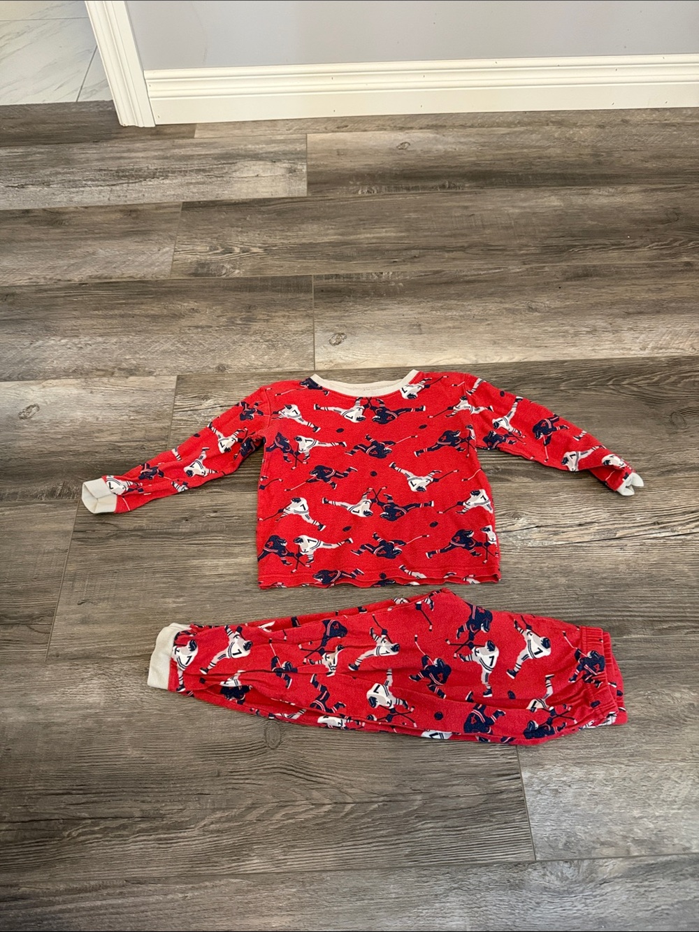 Pekkle Red Kids Pajama Set with Penguin Print
